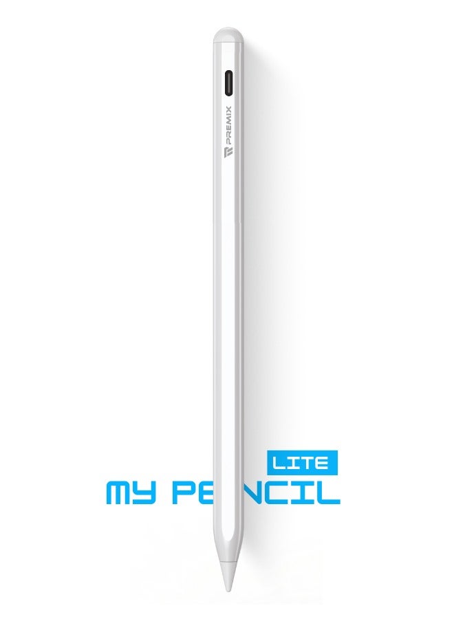 بريمكس قلم ماي بينسل لايت  مع شحن سريع وميزة رفض راحة اليد، متوافق مع جميع أجهزة اللمس (الآيباد، التابلت، والهواتف الذكية) — باللون الأبيض - Image 1