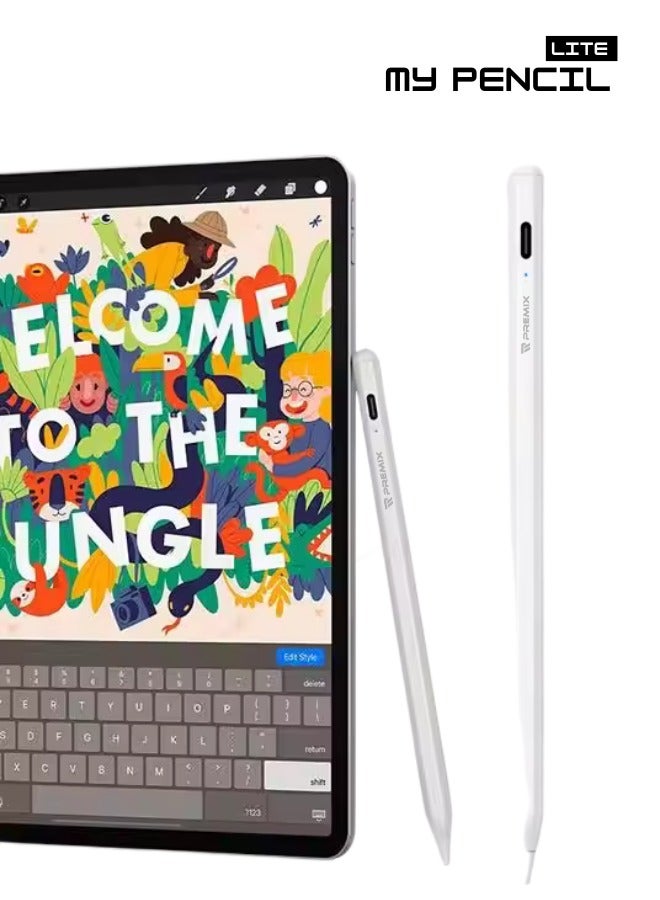 بريمكس قلم ماي بينسل لايت  مع شحن سريع وميزة رفض راحة اليد، متوافق مع جميع أجهزة اللمس (الآيباد، التابلت، والهواتف الذكية) — باللون الأبيض - Image 4