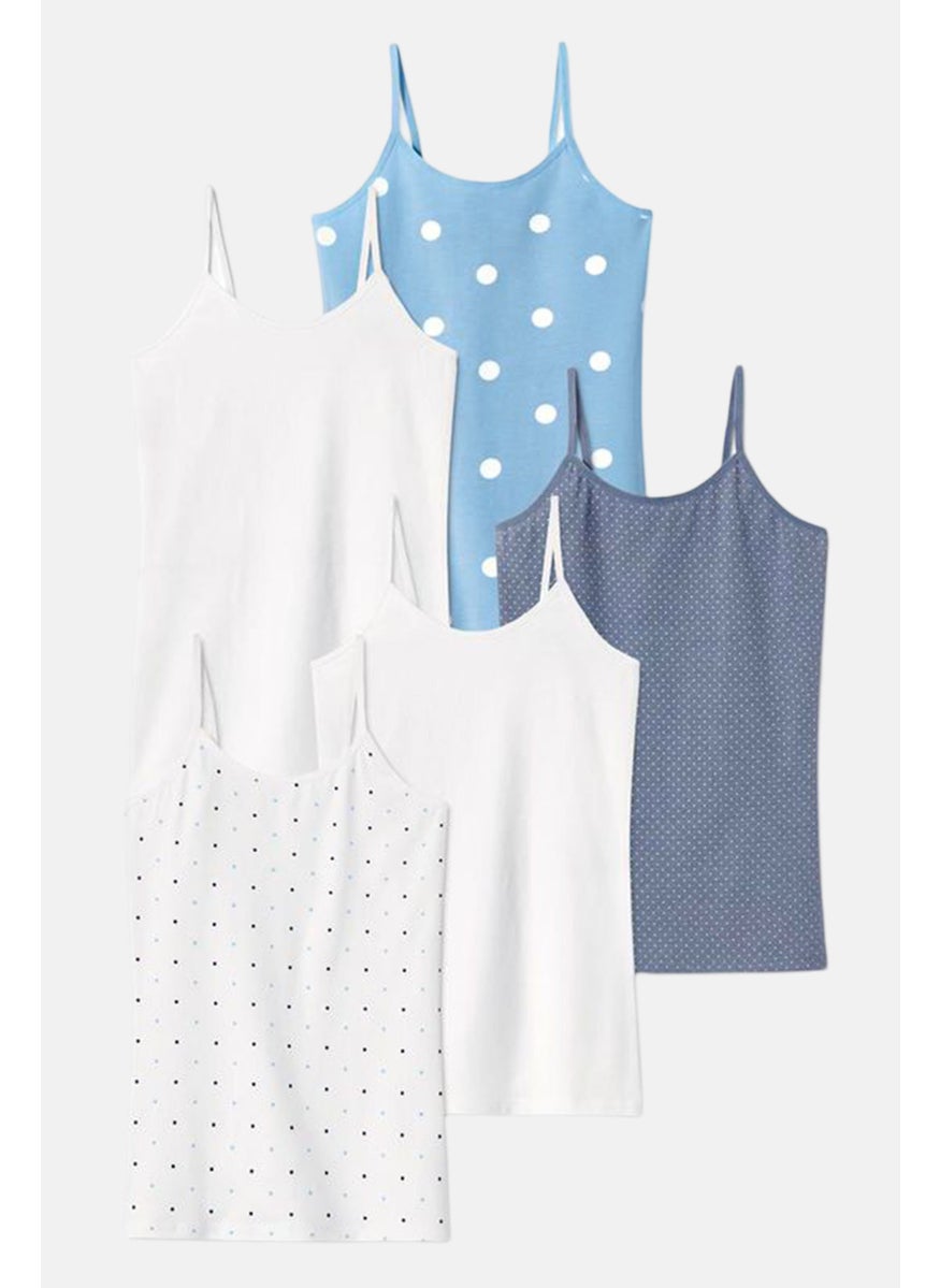 Tchibo Kids Girl 5 Pieces All Over Printed Top, White/Blue Combo  - Image 1