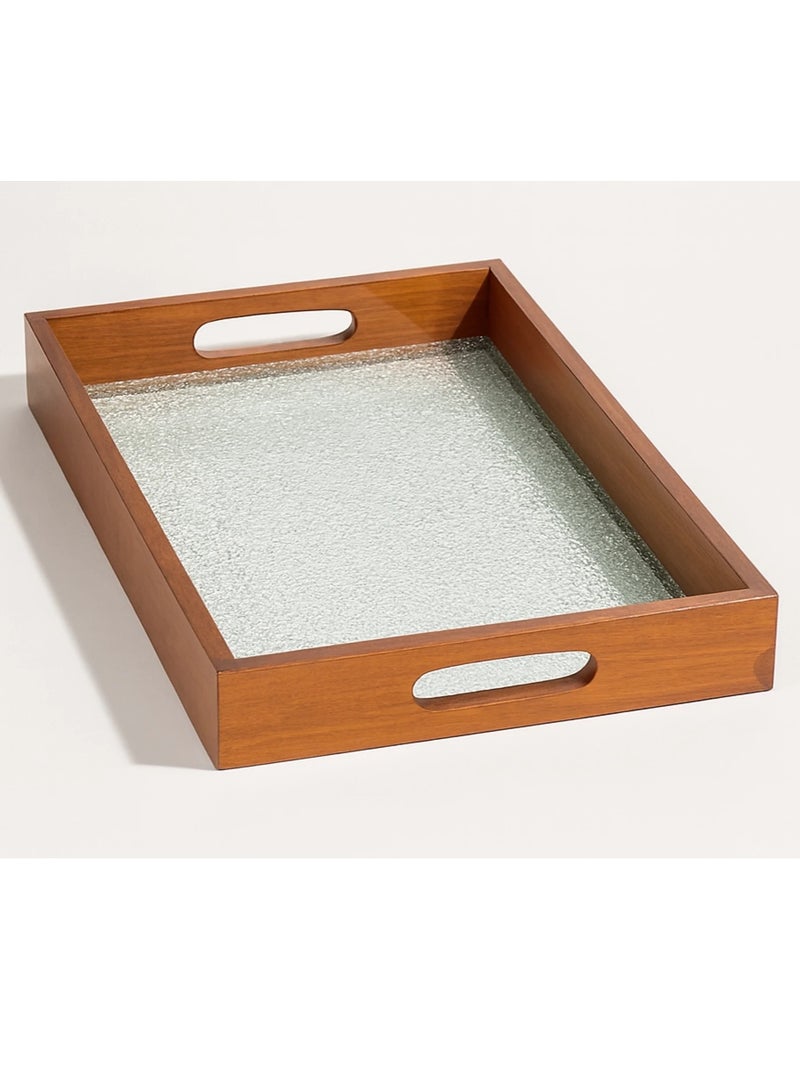 صينية تقديم خشبية بقاعدة زجاجية،(محبب) تصميم فاخر - Image 1