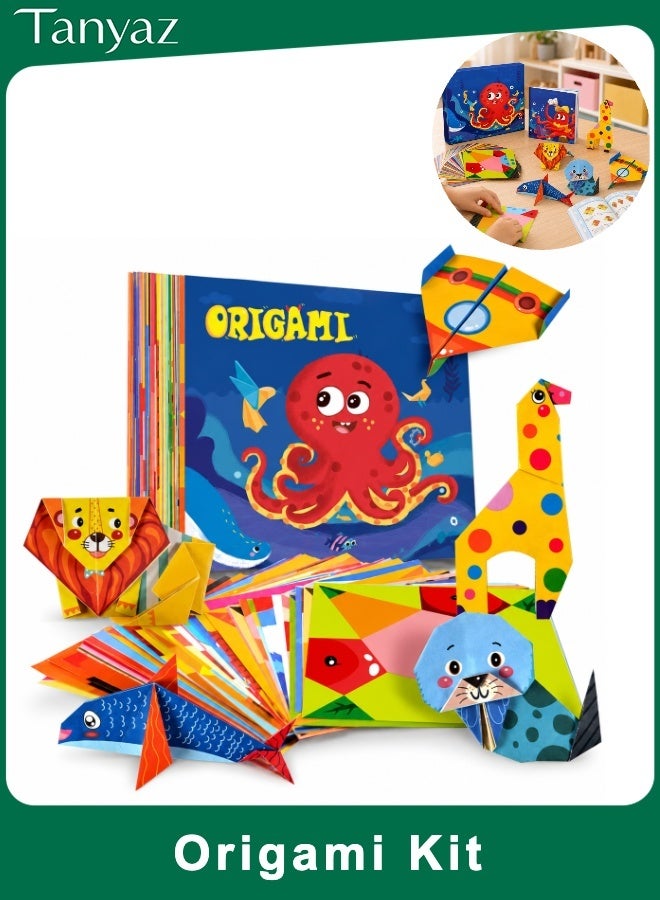 Tanyaz Origami Paper Kit for Kids, 152 Patterned Papers with English Guide Book and Storage Box, Creative Folding Craft Set for Family Activities and Gift Giving - Image 1