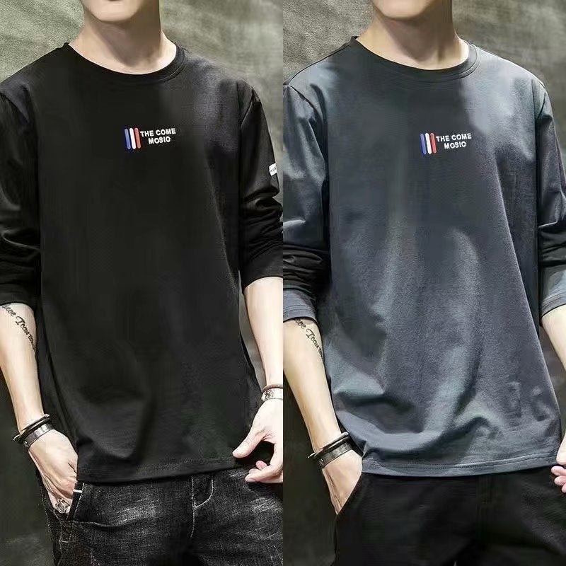 Autumn New Men's Large Size Long-Sleeved T-Shirt Korean Style Trendyy Youth Versatile Slim Round Neck Inner T-Shirt - Image 2