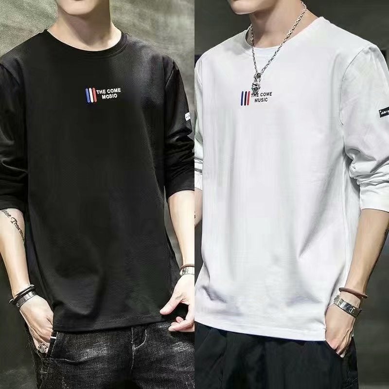 Autumn New Men's Large Size Long-Sleeved T-Shirt Korean Style Trendyy Youth Versatile Slim Round Neck Inner T-Shirt - Image 3