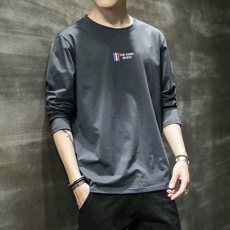 Autumn New Men's Large Size Long-Sleeved T-Shirt Korean Style Trendyy Youth Versatile Slim Round Neck Inner T-Shirt - Image 1