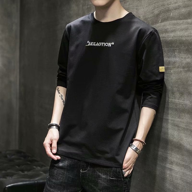 Autumn New Men's Large Size Long-Sleeved T-Shirt Korean Style Trendyy Youth Versatile Slim Round Neck Inner T-Shirt - Image 5