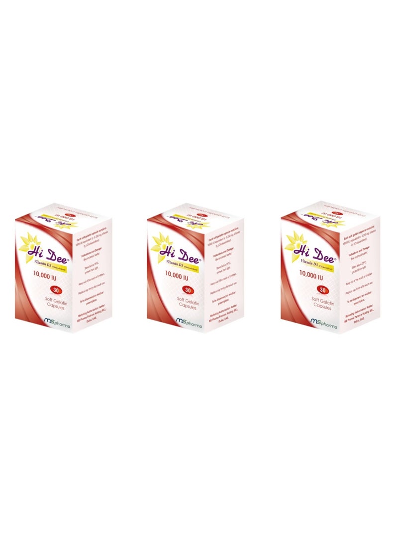 Hi Dee Vitamin D3 10000 IU Soft Gel Capsules 30’s (Pack of 3) | Bone, Immunity & Muscle Support