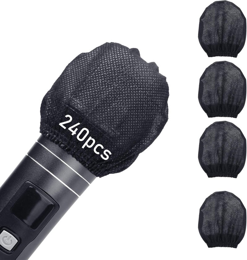 LASMEX 240pcs (120 pairs) Mic Covers Disposable Non-Woven, Individually Wrapped Mic Cover For Sanitary Mic Covers Disposable For Mic Microphone Windscreen & Pop Filters Black - Image 1