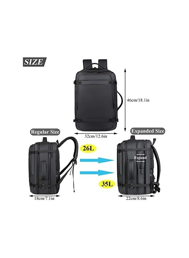 PROMASS Travel Laptop Backpack 35L Flight Approved Carry On Backpack for Men Women Expandable Large Luggage Backpack 17 Inch Waterproof Work Backpack Business Weekender Overnight Backpack(Black)  - Image 2