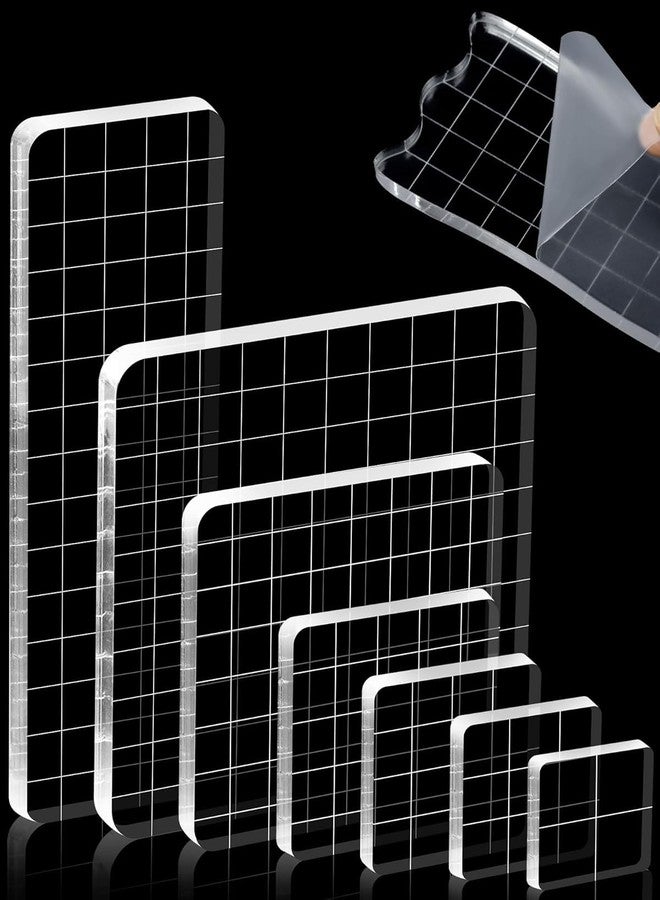 EXPORTIQ Acrylic Stamp Block Set, 7 Pieces Clear Stamping Blocks with Grid Lines and Lace Edge, Assorted Sizes for Scrapbooking, Card Making, (Wave EEdge) - Image 1
