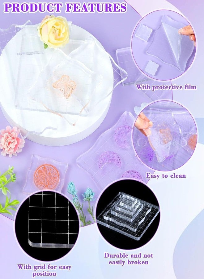 EXPORTIQ Acrylic Stamp Block Set, 7 Pieces Clear Stamping Blocks with Grid Lines and Lace Edge, Assorted Sizes for Scrapbooking, Card Making, (Wave EEdge) - Image 3