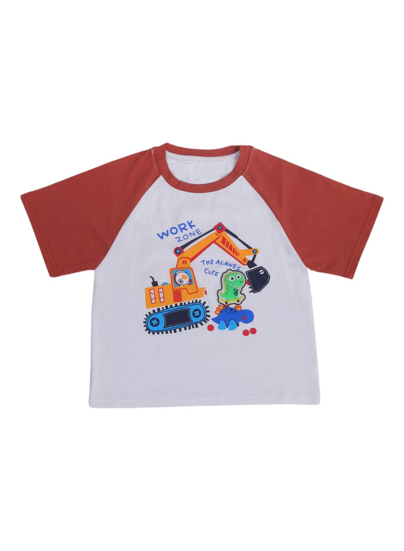 Glow-in-the-Dark Dinosaur & Digger T-Shirt - Cotton Blend Summer Tee with Luminous Print, Short Sleeves - For Boys Aged 3-11 Years  - Image 2
