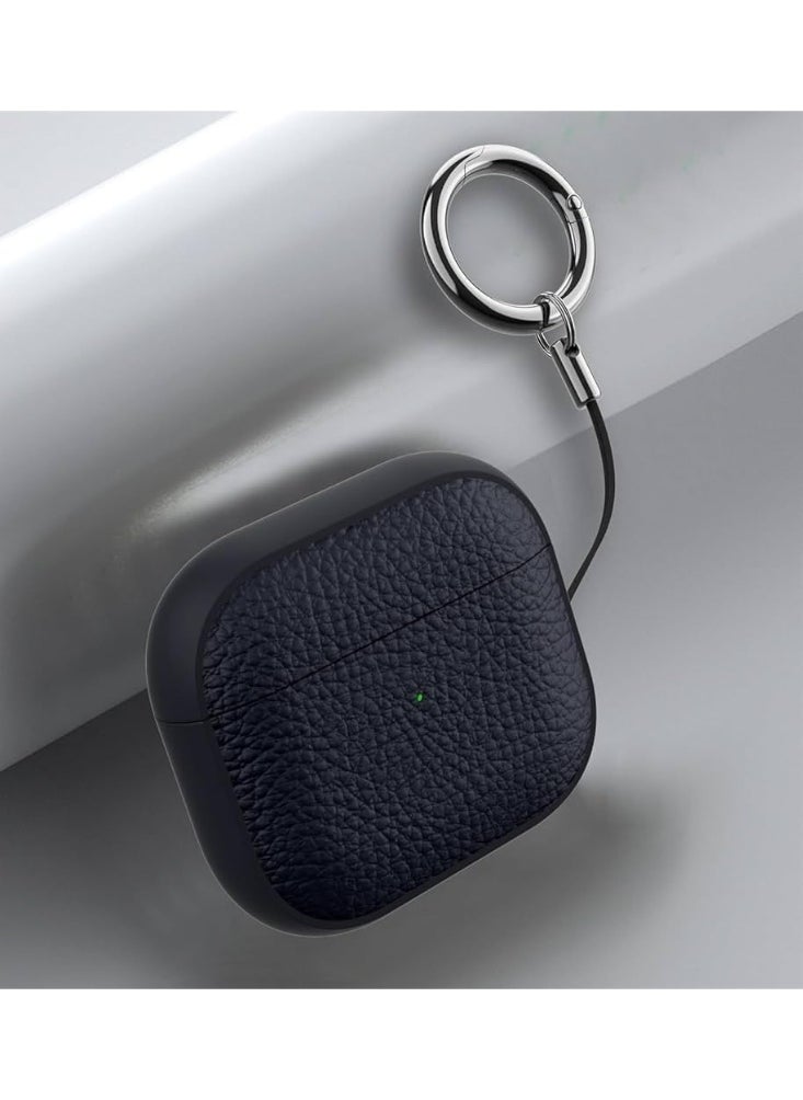 Case Compatible with AirPods 4 Leather Touch Design Protective Case with Hand Strap, Drop-Resistant, Shockproof (Black)