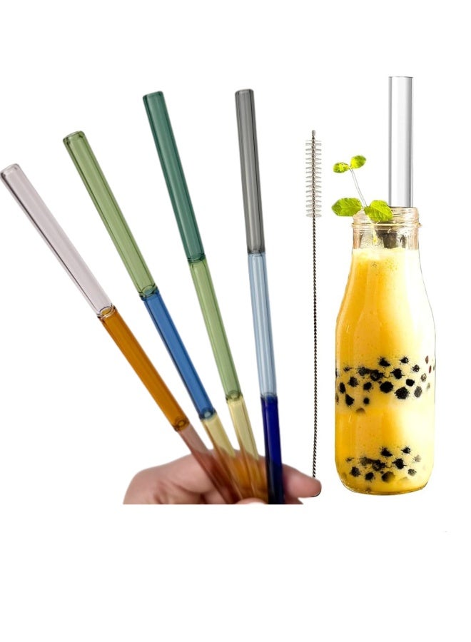عبوة من 5 ماصات زجاجية ملونة قابلة لإعادة الاستخدام مع منظف - ماصات شرب زجاجية متينة وصديقة للبيئة مقاس 7.5 بوصة للعصائر الطازجة والشاي (متعددة الألوان) - Image 1