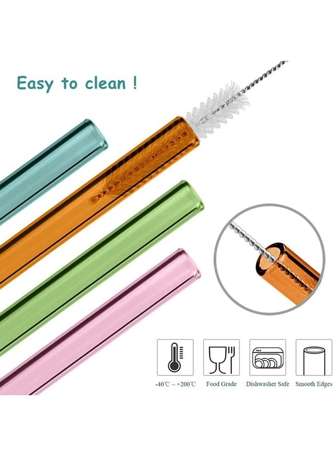 عبوة من 5 ماصات زجاجية ملونة قابلة لإعادة الاستخدام مع منظف - ماصات شرب زجاجية متينة وصديقة للبيئة مقاس 7.5 بوصة للعصائر الطازجة والشاي (متعددة الألوان) - Image 3