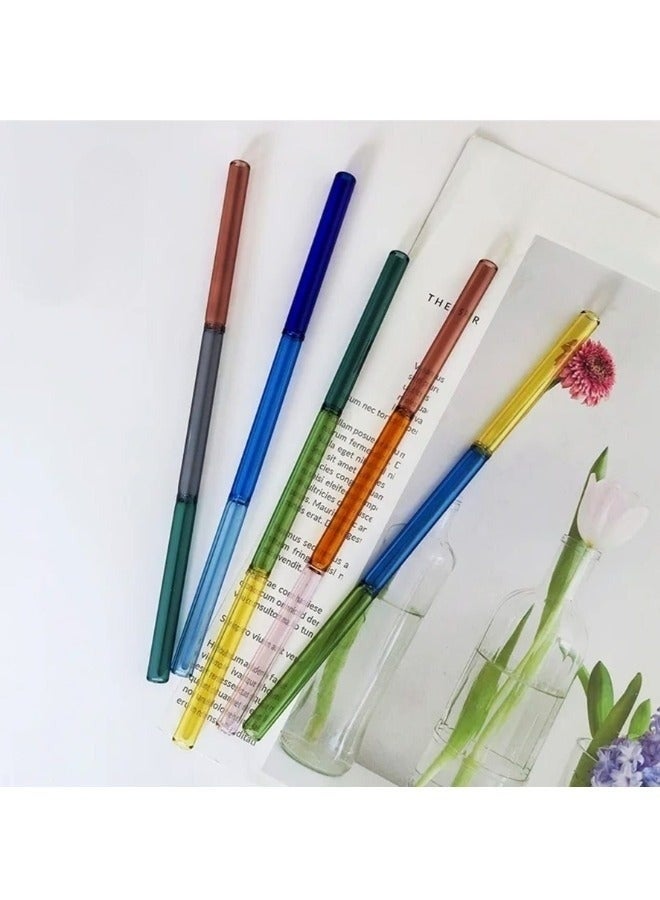 عبوة من 5 ماصات زجاجية ملونة قابلة لإعادة الاستخدام مع منظف - ماصات شرب زجاجية متينة وصديقة للبيئة مقاس 7.5 بوصة للعصائر الطازجة والشاي (متعددة الألوان) - Image 4