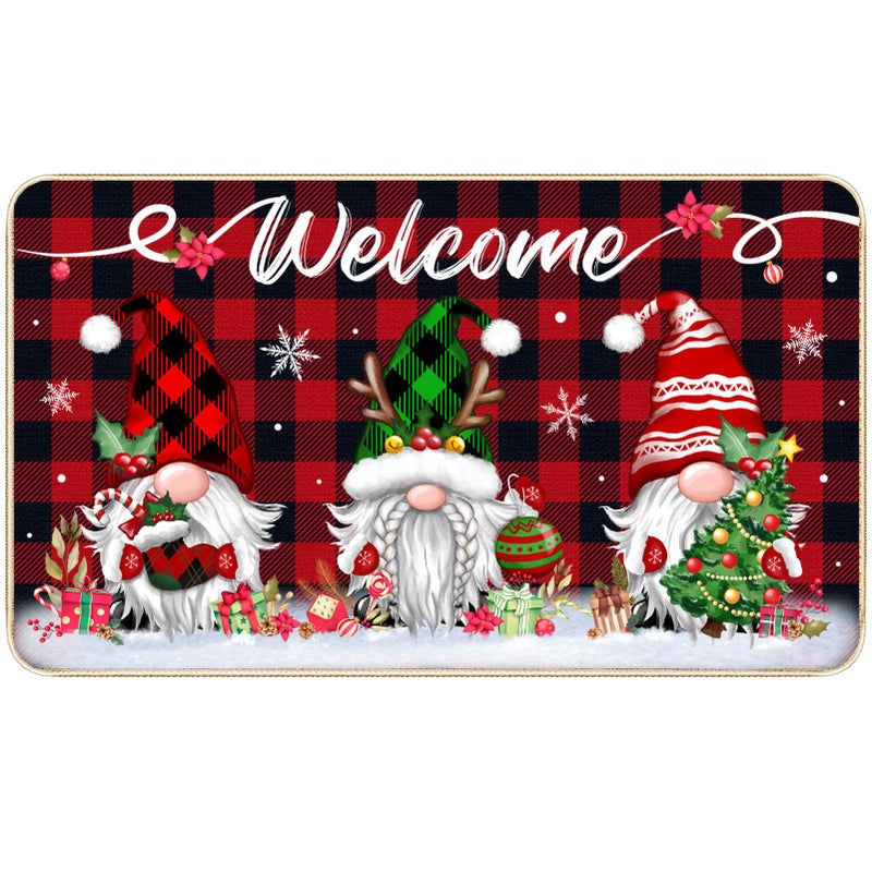 TREWAVE Christmas Welcome Decorative Doormat Christmas Gnome Door Mat Non Slip Rubber Backing Floor Mat Seasonal Winter Holiday Front Porch Rugs for Outdoor Indoor Entrance 29 x 17 Inch