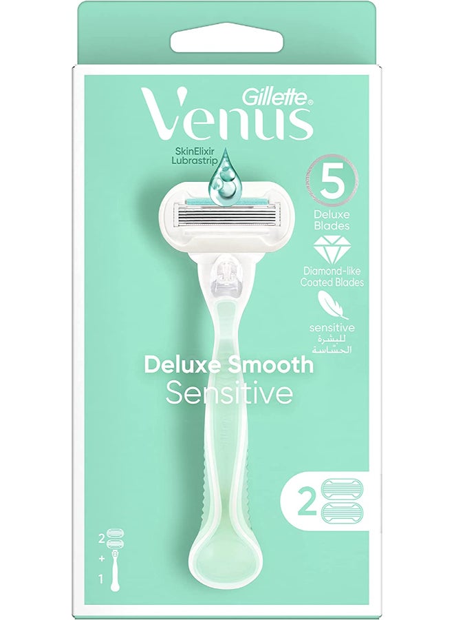Venus Gillette Venus Deluxe Smooth Sensitive Women's Razor Handle + 2 Blade Refills, For Sensitive Skin - Image 1