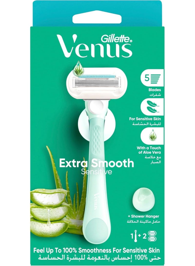 Venus Extra Smooth Sensitive Woman's Refillable Razor: 1 Handle +2 Blade Refill - Image 1