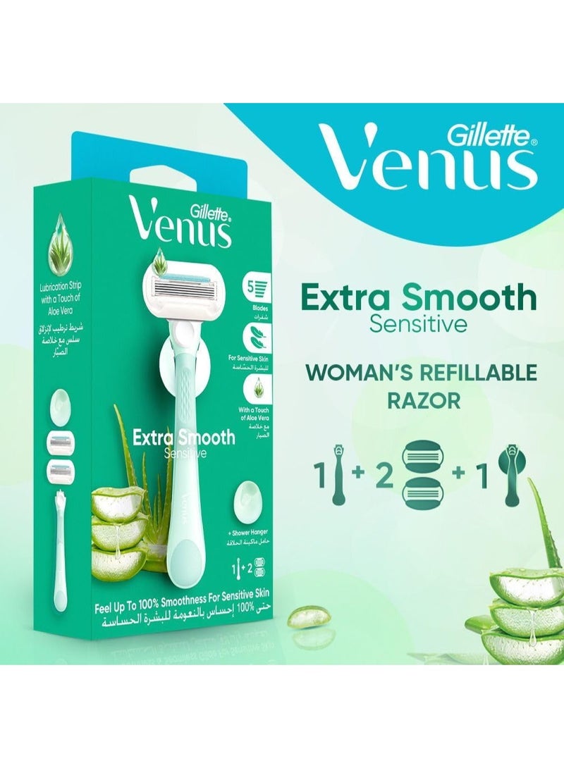 Venus Extra Smooth Sensitive Woman's Refillable Razor: 1 Handle +2 Blade Refill - Image 2