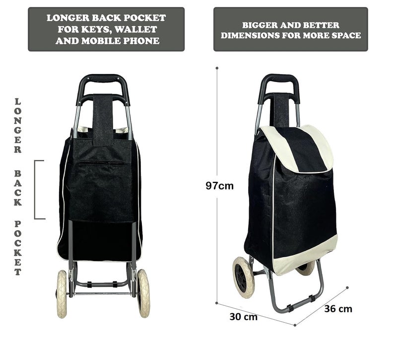 KRISHYAM Foldable Shopping Trolley Cart with Wheels and Removable Bag (2 Wheel Black) - Image 5