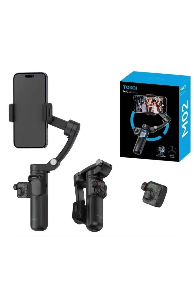 TOKQI M02 مثبت جيمبال قابل للطي 3 محاور مع حامل ثلاثي وتتبع ذكي للوجه - مثبت هاتف محمول محمول وخفيف الوزن لفيديوهات سينمائية سلسة، بلوق، بث مباشر، وتشغيل بدون استخدام اليدين مع كشف تلقائي للوجه - Image 1