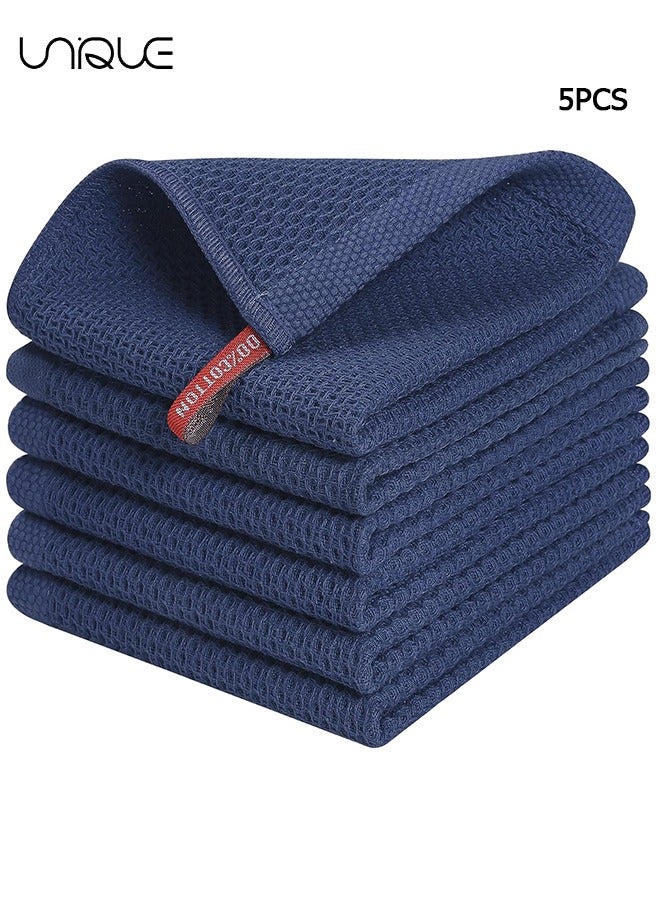 Unique 100% Cotton Kitchen Dish Cloths, 6 Pack Waffle Weave Ultra Soft Absorbent Dish Towels for Drying Dishes Quick Drying Kitchen Towels Dish Rags, 12 X 12 Inches, Navy Blue  - Image 1