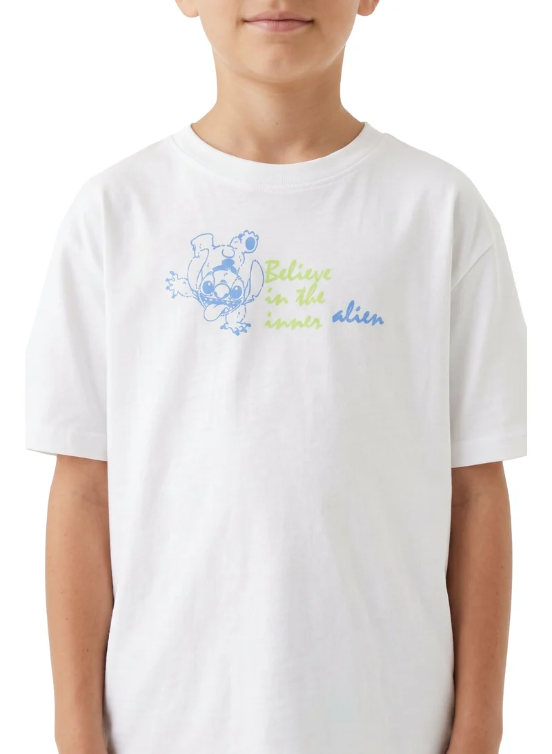 Disney Disney Stitch Teen Boys’ Oversized Drop Shoulder T-Shirt – Graphic Casual Relaxed Fit Tee