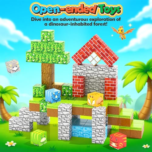 Toylogy 100 قطعة كتل مغناطيسية لبناء عالم الديناصورات في منجم الغابة - إصدار الحواس STEM للألعاب البنائية للأطفال هدايا عيد الميلاد وأعياد الميلاد للأولاد والبنات من 3 إلى 8 سنوات - Image 5