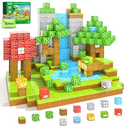 Toylogy 100 قطعة كتل مغناطيسية لبناء عالم الديناصورات في منجم الغابة - إصدار الحواس STEM للألعاب البنائية للأطفال هدايا عيد الميلاد وأعياد الميلاد للأولاد والبنات من 3 إلى 8 سنوات - Image 1
