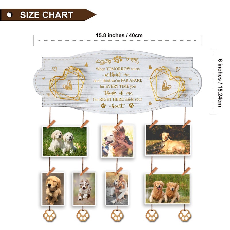 EXQUIDECA White Golden Memorial Picture Collage Board with Clips Twine and Paw Pendant - Bereavement Sympathy Grieving Gifts for Loss of Dog - House Wall decor for Dog Lover - Image 4