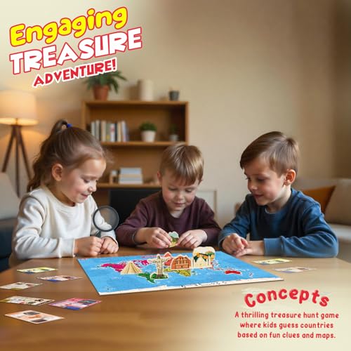 Exhale Explore The World Activity Kit for Kids 4–12 | World Map Puzzle + 100 Country Cards + 7 Wonders Cutouts + Treasure Hunt + Magnifying Glass | Educational Toy & Birthday Gift - Image 3