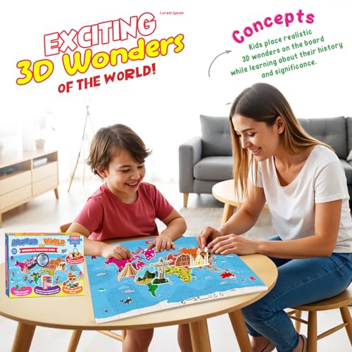 Exhale Explore The World Activity Kit for Kids 4–12 | World Map Puzzle + 100 Country Cards + 7 Wonders Cutouts + Treasure Hunt + Magnifying Glass | Educational Toy & Birthday Gift - Image 5