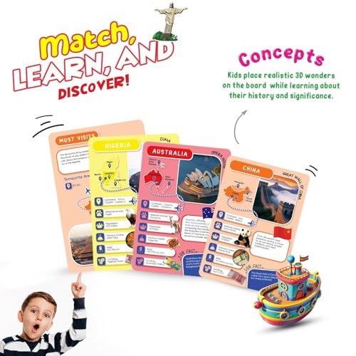 Exhale Explore The World Activity Kit for Kids 4–12 | World Map Puzzle + 100 Country Cards + 7 Wonders Cutouts + Treasure Hunt + Magnifying Glass | Educational Toy & Birthday Gift - Image 4
