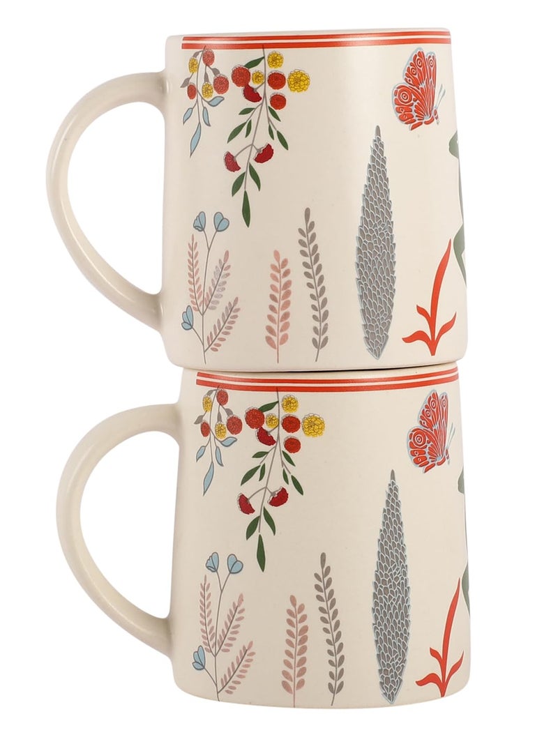 miah decor Ceramic Tea Coffee Cups Set of 2 Floral Matte Printed Small Chai Mug Set of 2 Drinkware Microwave Safe for Home & Restaurant-300 ml-Color-White Red - Image 4