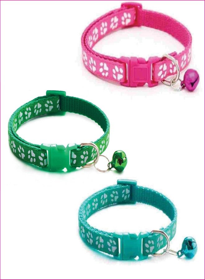 Litvibes Cat Collars Set of 3 with Bell,Kitten & Small Soft Adjustable Collar Safe,Solid & Protection Breakaway for Cats & Puppies,Cute Kitty Neckband with Paw Print-(Dark Pink,Turquoise,Dark Green) - Image 1
