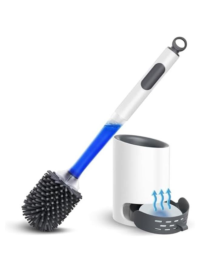 MIXDE Toilet Bowl Brush Holder Set: Silicone Toilet Brush with Refillable Handle Dispenser - Bathroom Scrubber Toilet Brush - Deep Cleaning Bathroom Scrub Brush  - Image 1