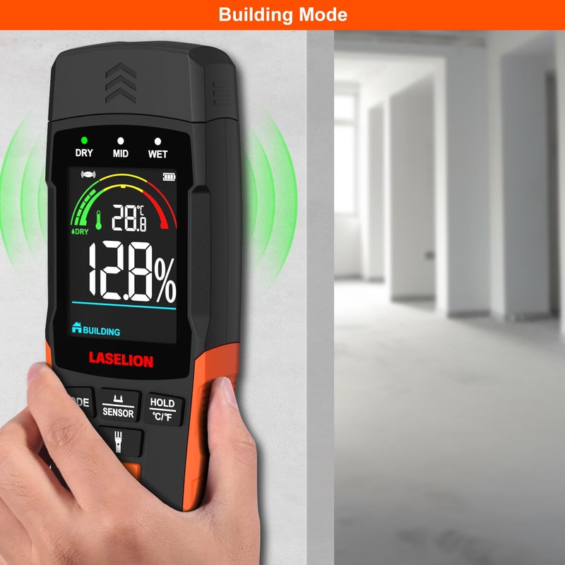 LASELION 2-in-1 Pin & Pinless Moisture Meter MS03 â€“ Accurate Moisture Detection for Wood, Concrete, Drywall, and More â€“ LCD Display with Hold Function, Flashlight, and Auto Power Off - Image 5