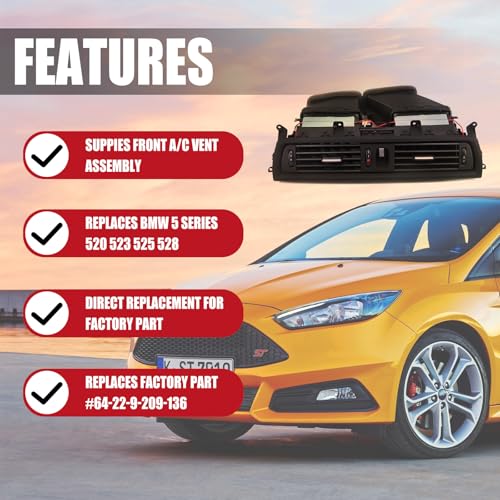 FEXON مجموعة فتحة تكييف الهواء الأمامية، شبكة هواء جديدة في لوحة القيادة، بديل لفتحات 2011-2016 بي إم دبليو 5 سيريز 528i 535i 535d 535 550i M5 رقم القطعة 64229209136 - Image 2