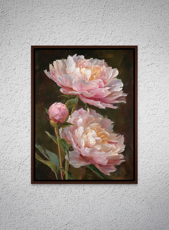 Art Decor Framed Canvas Portrait Print of Blush Pink Peony Flowers Modern Abstract Floral Botanical Artwork Living Room Bedroom Office Home Décor - Image 1