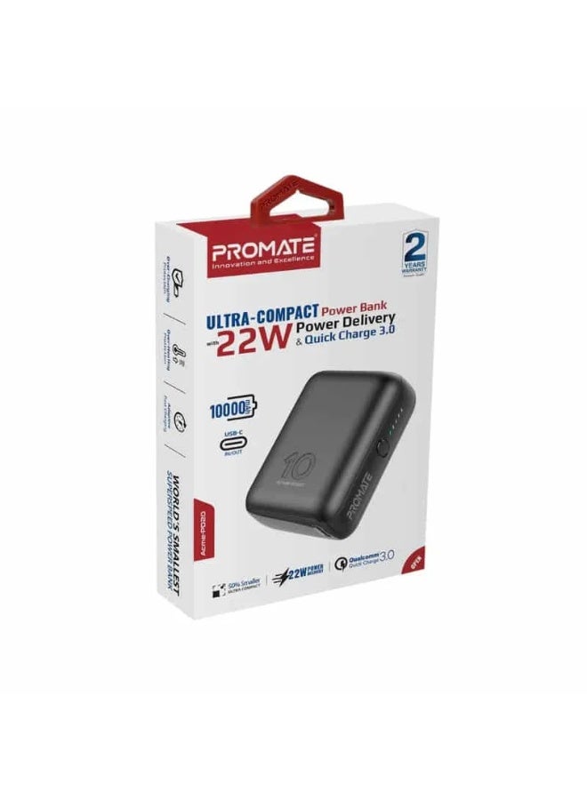 PROMATE Acme-PD20 Ultra-Compact 22W PD 10000mAh Power Bank -Black - Image 2