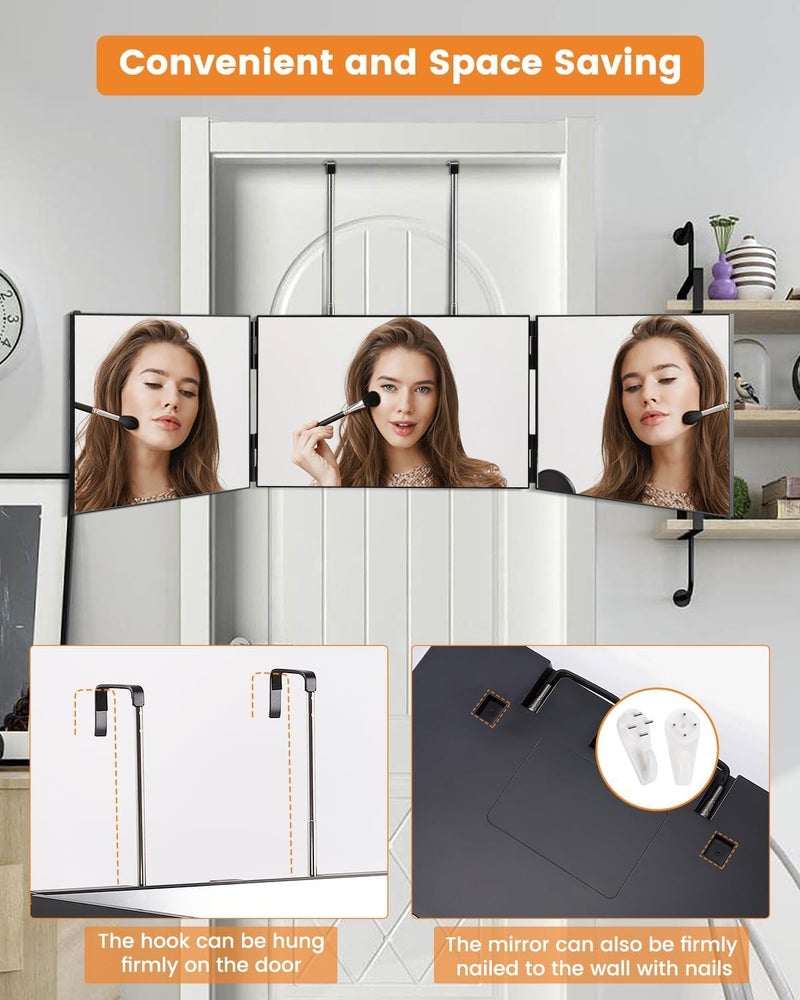 Rahisa 3 Way Mirror for Self Hair Cutting 360 Trifold Barber Mirrors 3 Sided Makeup Mirror to See Back of Head Used for Hair Coloring Braiding DIY Haircut Tool are Good Gifts for Men Women - Image 2