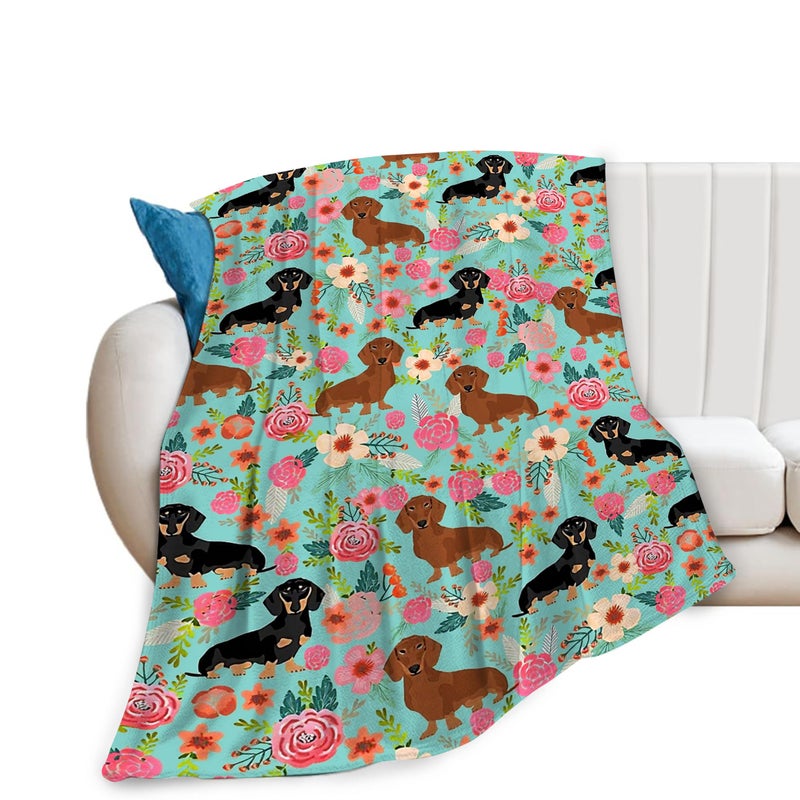 Jinflower Dachshund Blanket Cute Dachshund Dog Pattern Throw Blanket for Girls Kids Adults Super Soft Warm Cozy Plush Fleece Flannel Blanket for Sofa Couch Bed Birthday Gifts 40x50