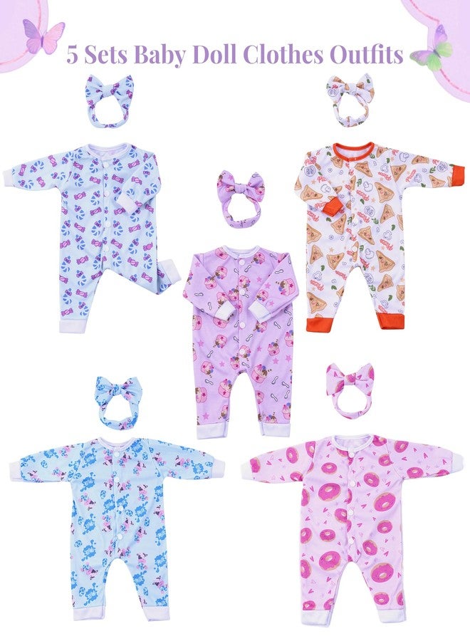 BABESIDE Reborn Baby Doll Clothes for 17-22 Inch Dolls, 5 Sets Baby Doll Clothes Outfits Accessories - Romper Suit and Headband for Boy&Girl Kids Gift - Image 3