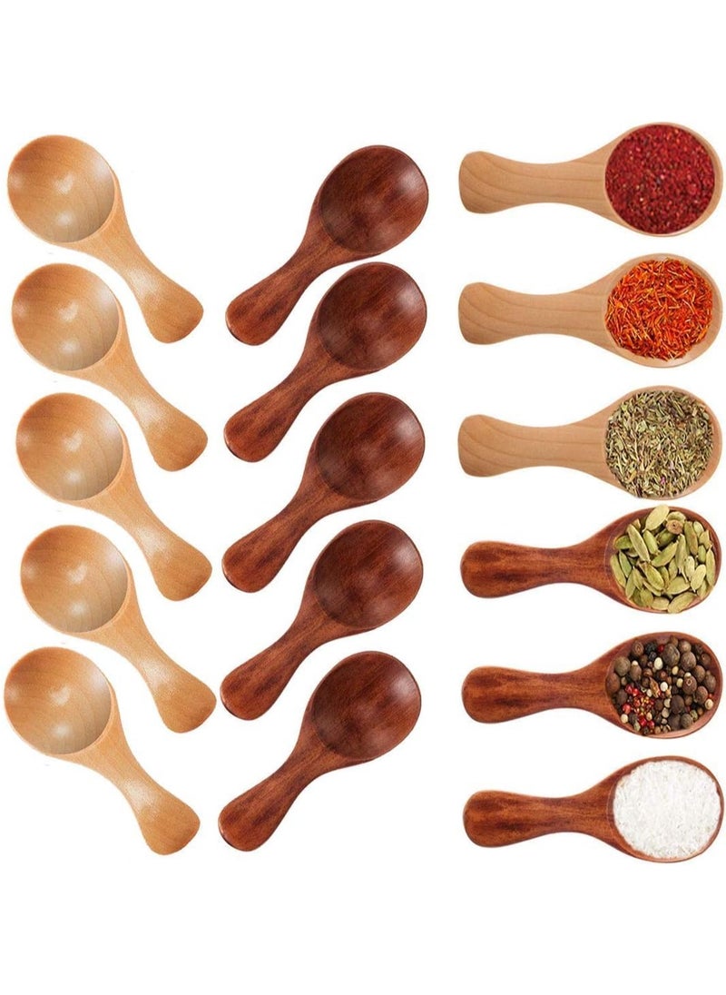 FengSVMA Small Wooden Salt Spoon - 10 Pack Mini Wood Spoon with Short Handle, Perfect for Small Jars of Jam, Spices, Condiments, Seasoning, Sugar, Honey, Coffee, Tea, Mustard, Ice Cream, Milk Powder  - Image 1