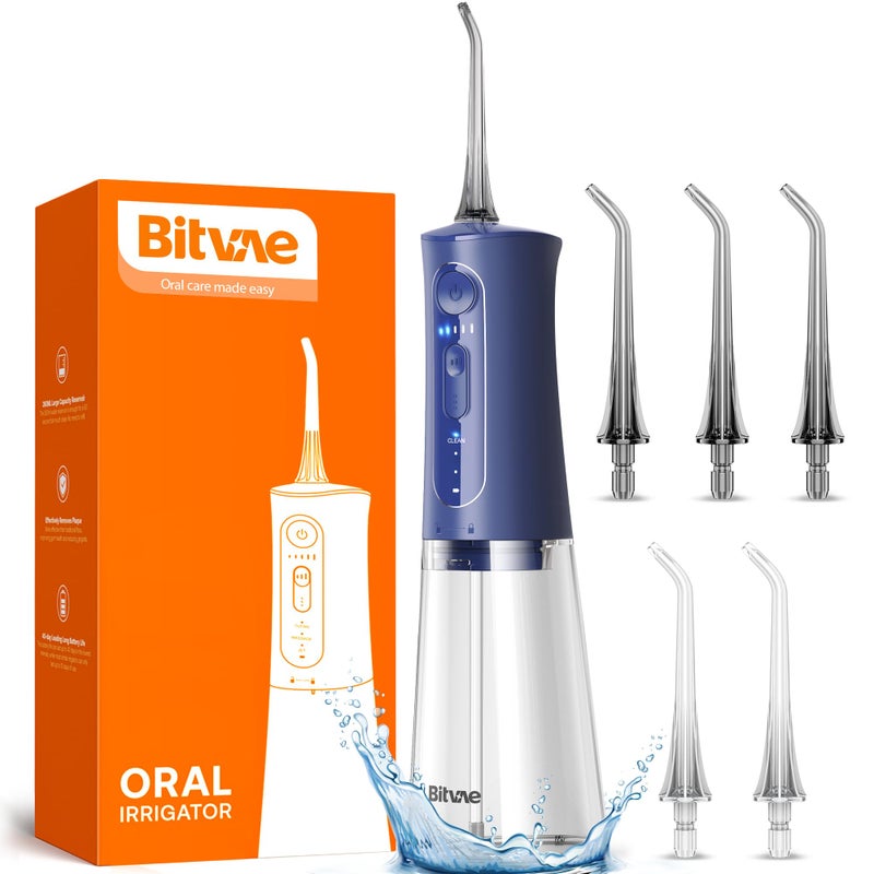 Bitvae Cordless Water Dental Flosser for Teeth Portable 300ML Water Teeth Cleaner Picks 3 Cleaning Modes 6 Jet Tips Water Dental Picks for Cleaning Midnight Blue