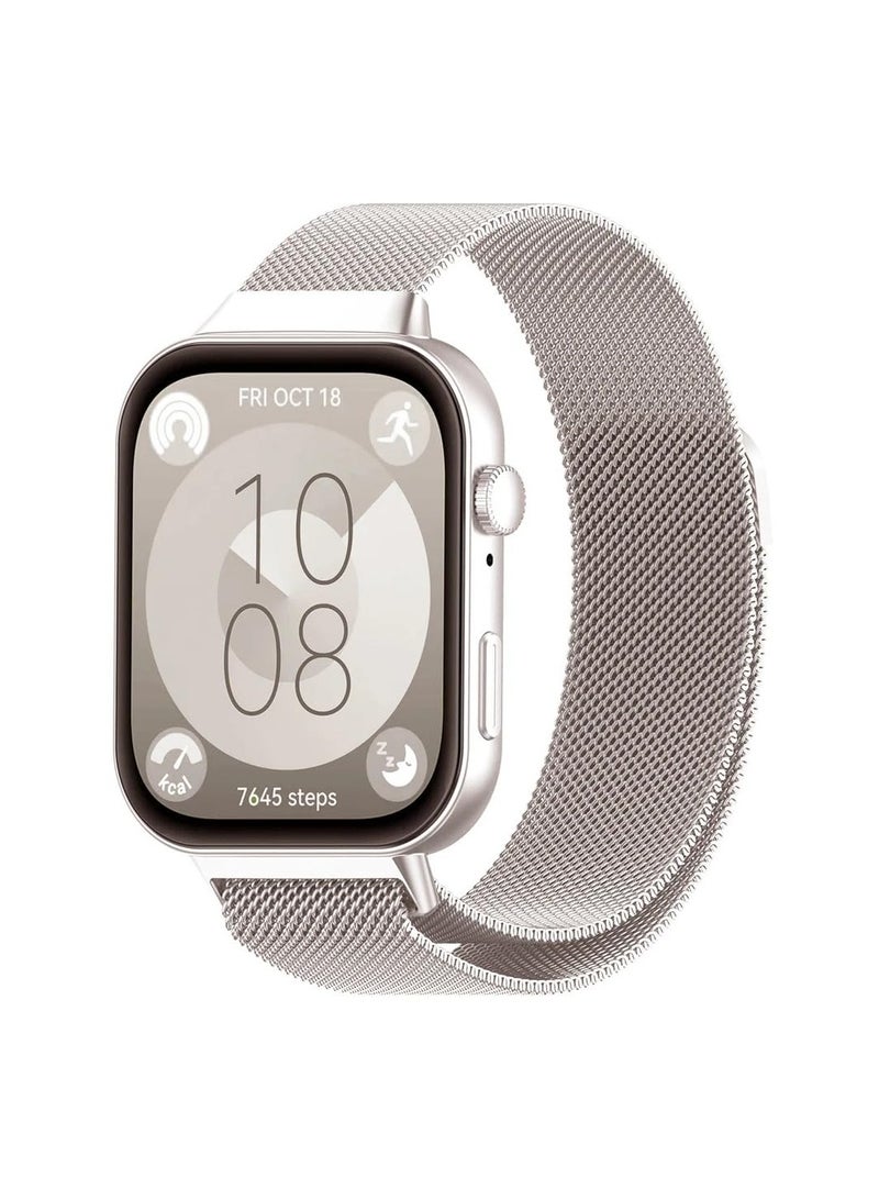 Strap Compatible with Huawei Watch Fit 3 Stainless Steel Replacement Strap Metal Mesh with Magnetic Closure Watch Strap for Men and Women Bracelets (Star Light) 