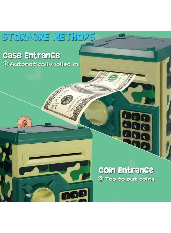 Yoego Kids Money Bank, Electronic Piggy Banks, Great Gift Toy for Kids Children, Auto Scroll Paper Money Saving Box Password Coin Bank,Perfect Toy Gifts for Boys Girls (Green Camo) - Image 2