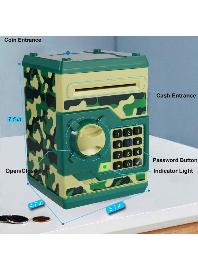 Yoego Kids Money Bank, Electronic Piggy Banks, Great Gift Toy for Kids Children, Auto Scroll Paper Money Saving Box Password Coin Bank,Perfect Toy Gifts for Boys Girls (Green Camo) - Image 3