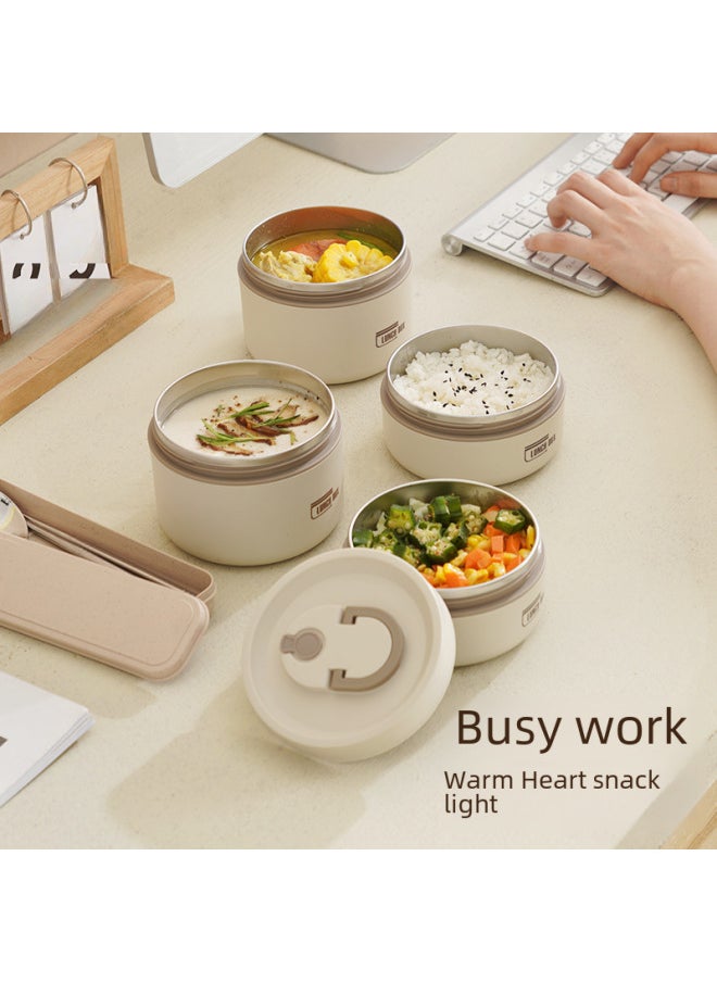 Generic Portable Stainless Steel Round Thermal Lunch Box Cover Soup Bowl Specialized For Office School Students Japanese Style Meal Box-Specifications:Brown-two Pack (with Insulation Bag)  - Image 4
