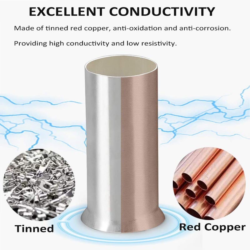 Teansic 50 Pcs AWG 1/0 Wire Ferrules Kit Tinned Copper Crimp Connector Non Insulated Electrical Cable Pin Cord End Terminal Assortment Kit for Electric Connectors (EN50-20 - Image 4
